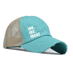 Idk. Idc. Idgaf Ponytail Cap - Your Basic Bits